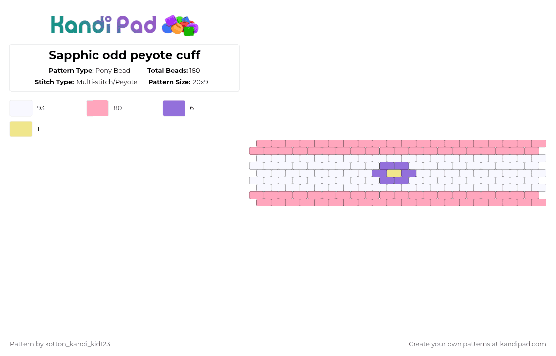 Sapphic odd peyote cuff - Pony Bead Pattern by tooni_macarooni on Kandi Pad - white,pink,sapphic,wlw,nblw,odd peyote,pride,cuff,flag,lgbtq