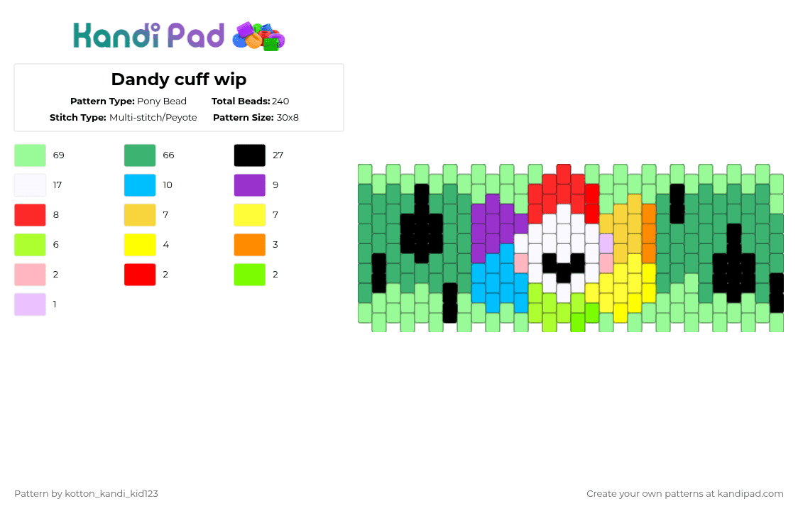 Dandy cuff wip - Pony Bead Pattern by tooni_macarooni on Kandi Pad - green,teal