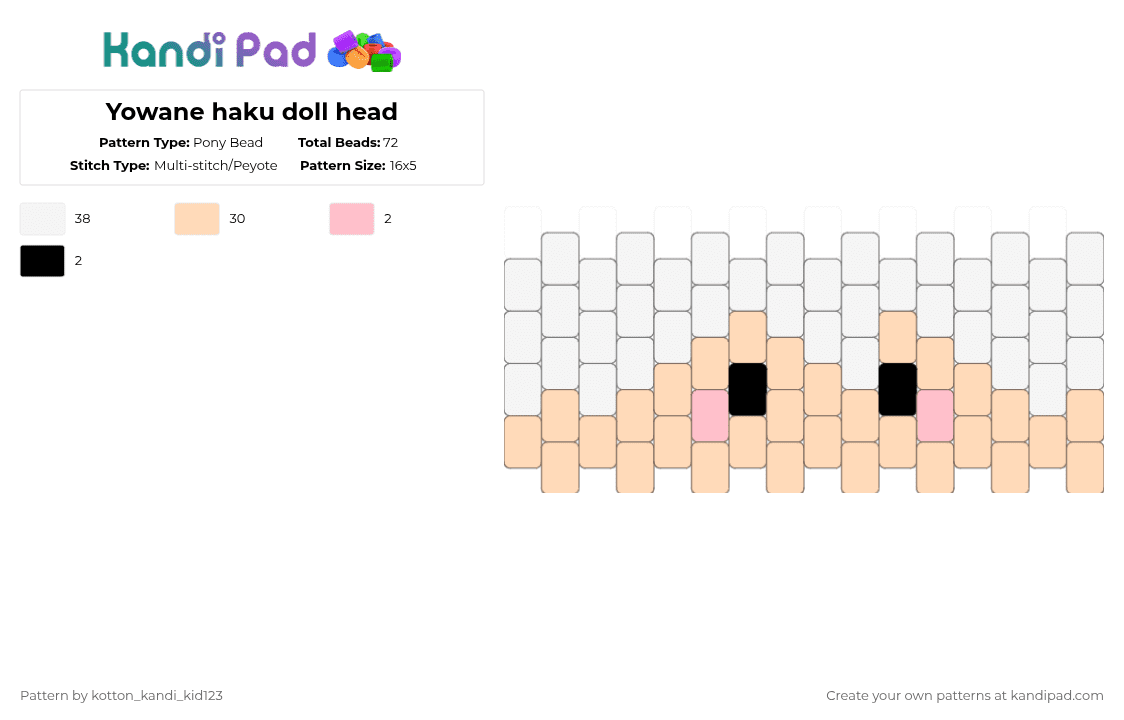 Yowane haku doll head - Pony Bead Pattern by tooni_macarooni on Kandi Pad - beige,haku,yowane,fanloid,doll,vocaloid,yowane haku,cute