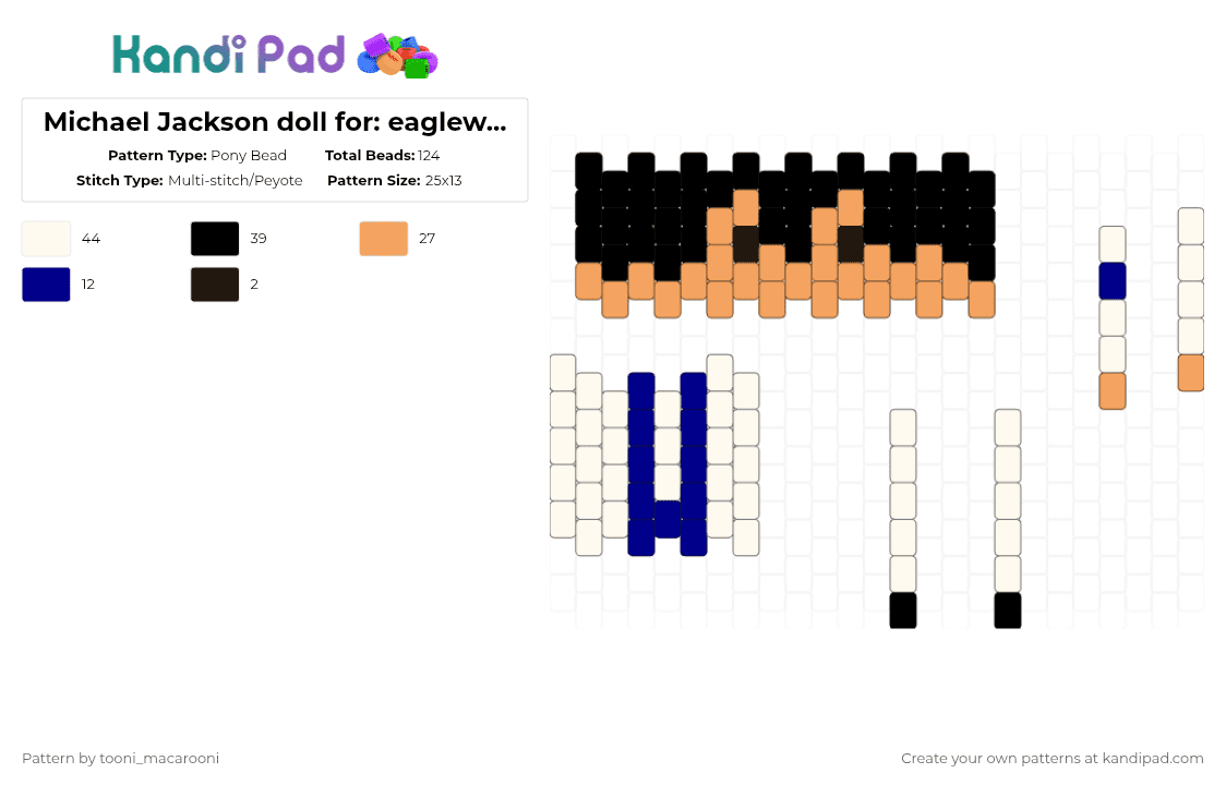 Michael Jackson doll for: eaglewingeatsdonuts ! - Pony Bead Pattern by tooni_macarooni on Kandi Pad - orange,purple,michael jackson,celebrity,singer,doll,3d,music