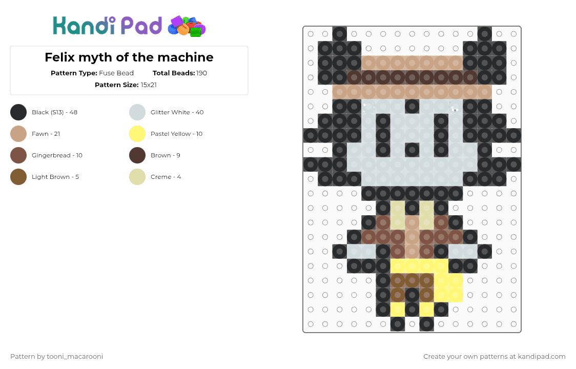 Felix myth of the machine - Fuse Bead Pattern by tooni_macarooni on Kandi Pad - black,beige,yellow,tan,felix the cat,myth of the machine,motm,toon