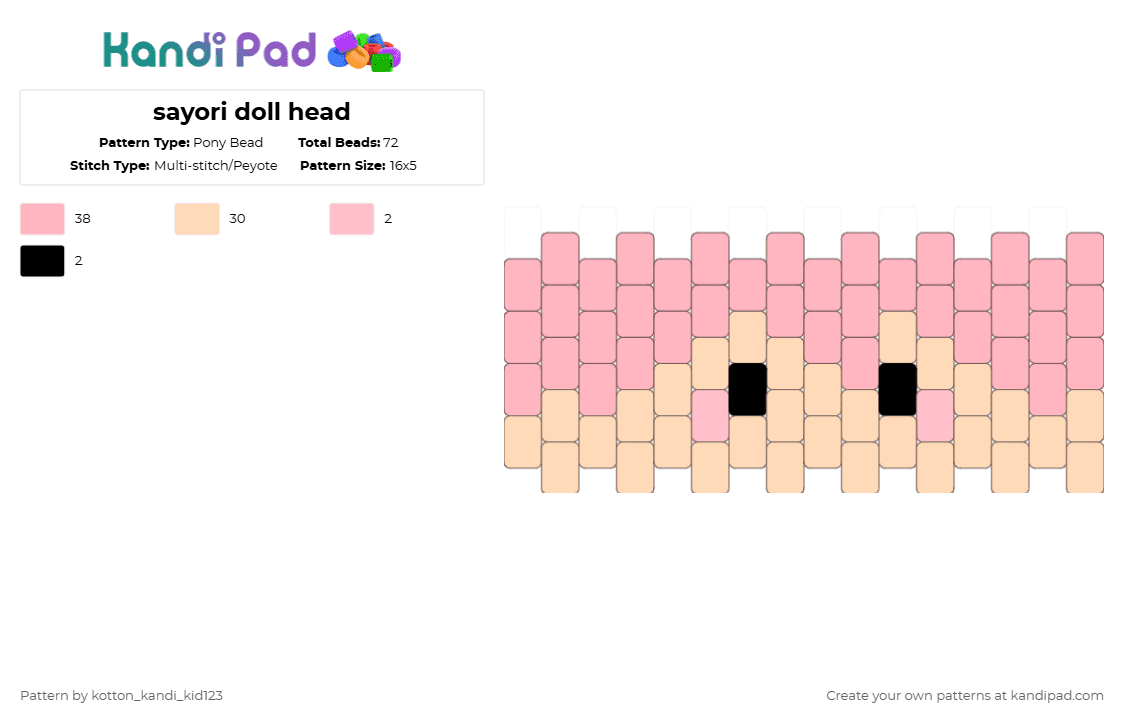 sayori doll head - Pony Bead Pattern by tooni_macarooni on Kandi Pad - beige,pink,sayori,doll,ddlc