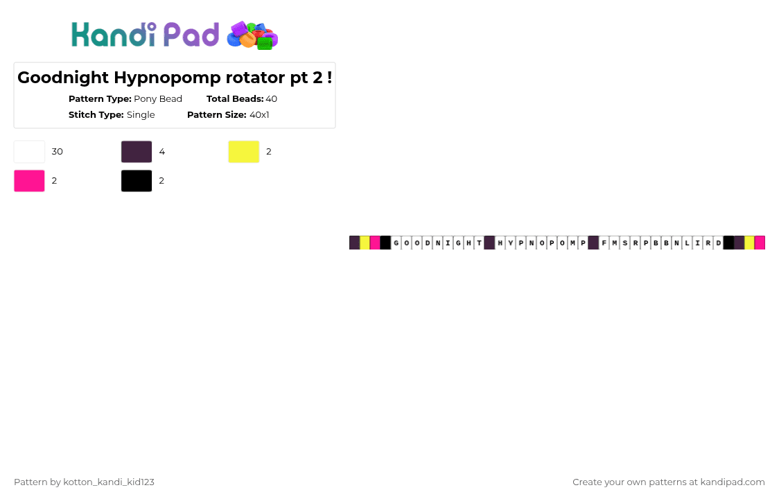 Goodnight Hypnopomp rotator pt 2 ! - Pony Bead Pattern by tooni_macarooni on Kandi Pad - white,yellow,pink,stomach book,music,single,rotator
