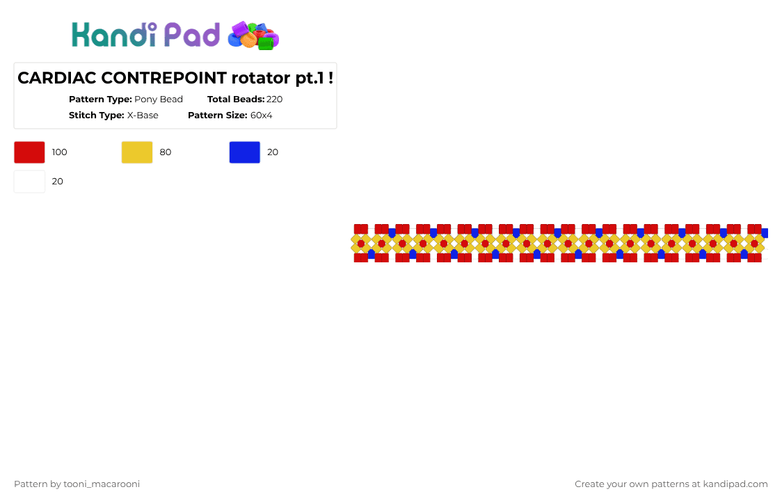 CARDIAC CONTREPOINT rotator pt.1 ! - Pony Bead Pattern by tooni_macarooni on Kandi Pad - red,yellow,flavor foley,album,rotator,vocaloid,weird colors