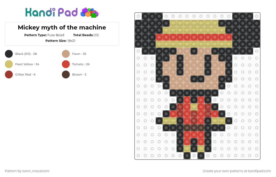 Mickey myth of the machine - Fuse Bead Pattern by tooni_macarooni on Kandi Pad - black,yellow,red,beige,mickey,motm,myth of the machine