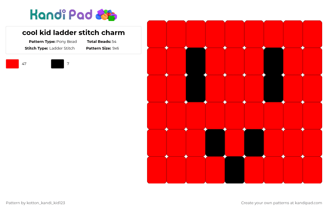 cool kid ladder stitch charm - Pony Bead Pattern by tooni_macarooni on Kandi Pad - red,latter stitch,charm,roblox,forsaken,cube,cute,coolkid,hacker