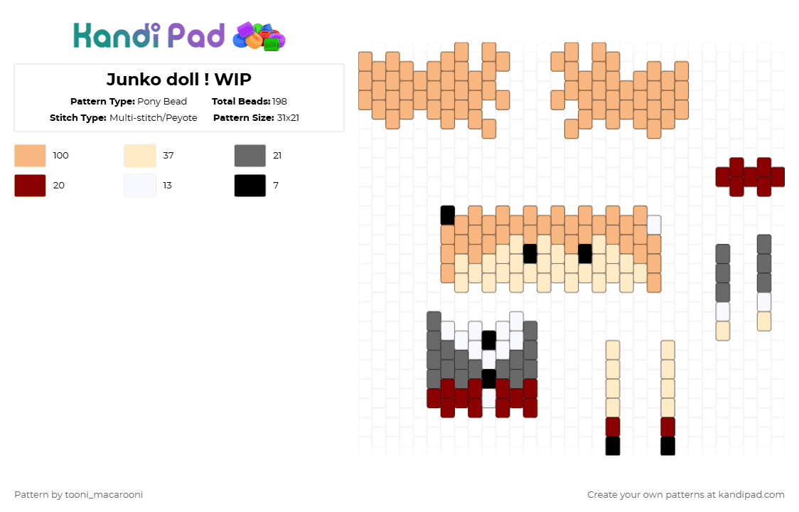 Junko doll ! WIP - Pony Bead Pattern by tooni_macarooni on Kandi Pad - orange,killing harmony,danganronpa,anime,doll,junko,enoshima