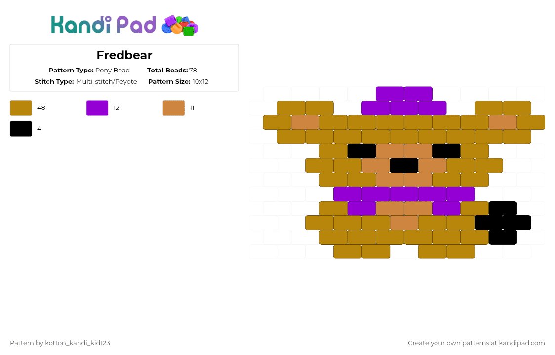 Fredbear - Pony Bead Pattern by tooni_macarooni on Kandi Pad - gold,fnaf,plushh,charm,freddy