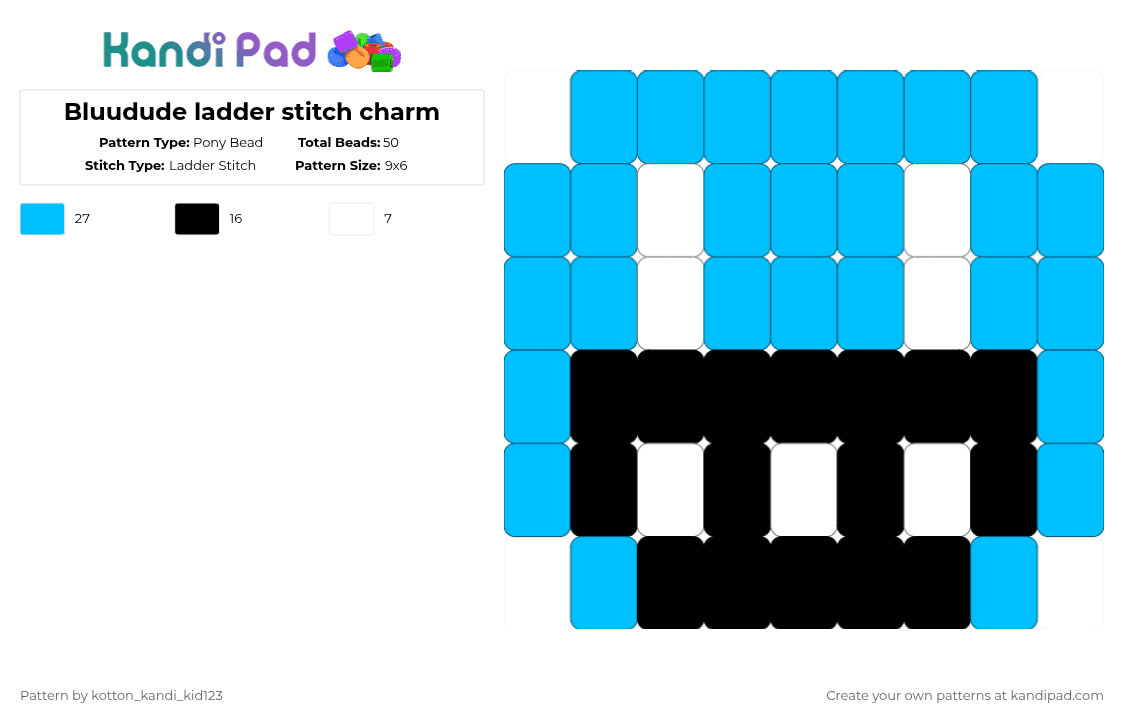 Bluudude ladder stitch charm - Pony Bead Pattern by tooni_macarooni on Kandi Pad - light blue,latter stitch,charm,roblox,forsaken,cube,cute,bluudude,smile