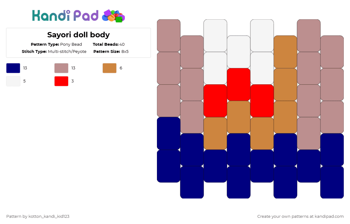 Sayori doll body - Pony Bead Pattern by tooni_macarooni on Kandi Pad - purple,beige,sayori,doll,ddlc,cute