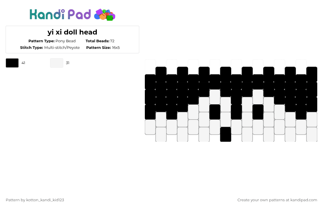 yi xi doll head - Pony Bead Pattern by tooni_macarooni on Kandi Pad - white,black,yi xi,vocaloid,doll,synthv,cannibal,miku,music,cute