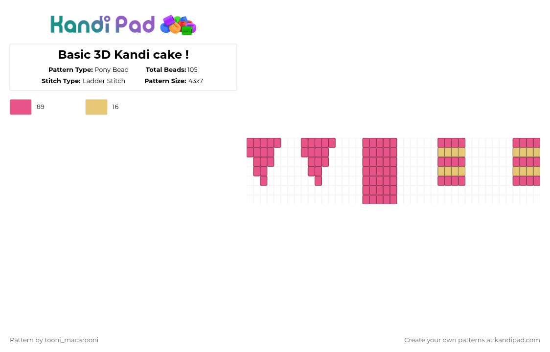 Basic 3D Kandi cake ! - Pony Bead Pattern by tooni_macarooni on Kandi Pad - pink,sweet,3d,cake,simple