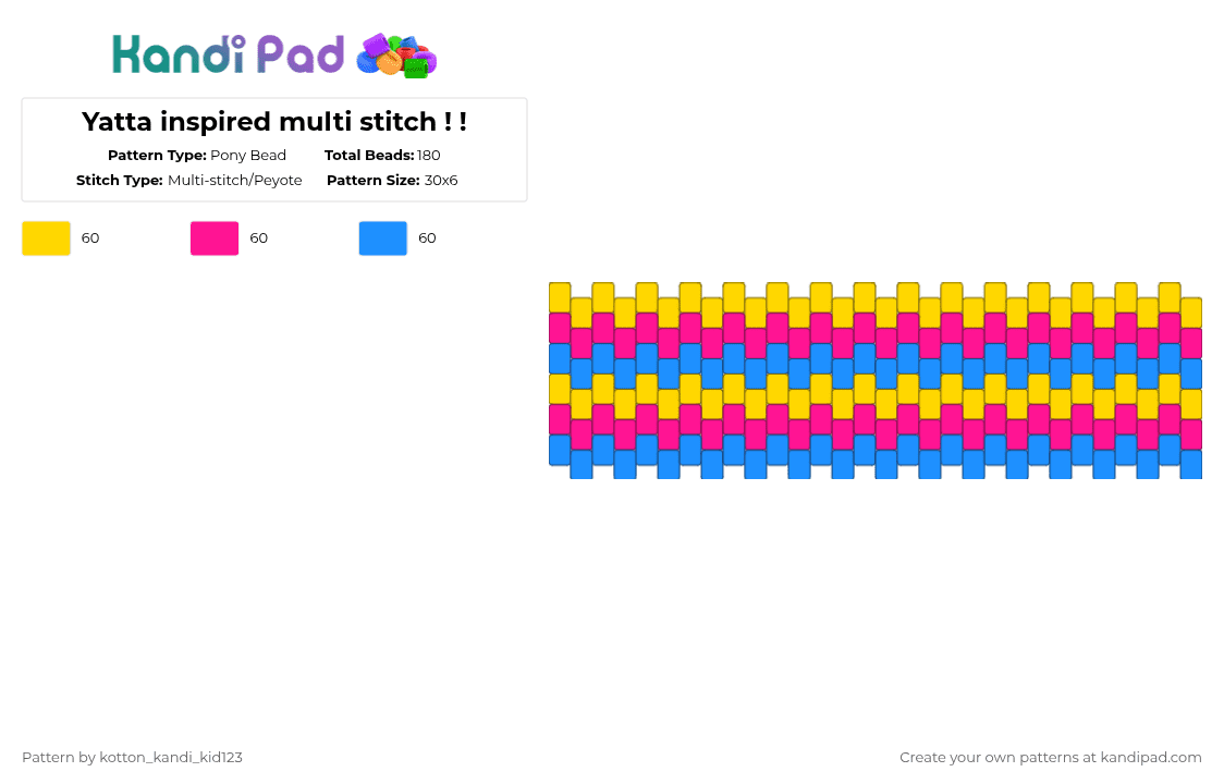 Yatta inspired multi stitch ! ! - Pony Bead Pattern by tooni_macarooni on Kandi Pad - yellow,pink,light blue,yatta,pinata,dandys world,roblox,3 colors,pan,mabye,dw