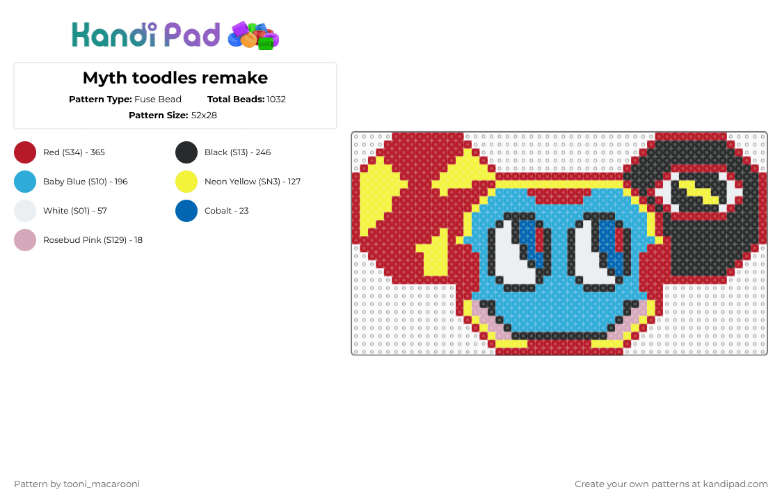 Myth toodles remake - Fuse Bead Pattern by tooni_macarooni on Kandi Pad - red,light blue,characters,myth,myth of the machine,motm,mickey,au,toodles