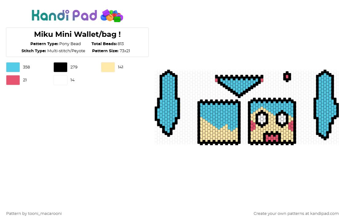 Miku Mini Wallet/bag ! - Pony Bead Pattern by tooni_macarooni on Kandi Pad - light blue,hatsune miku,miku,39,wallet,bag,characters,vocaloid,music