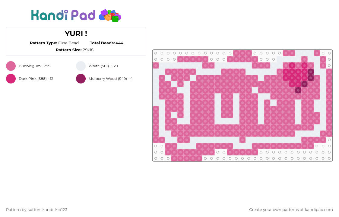 YURI ! - Fuse Bead Pattern by tooni_macarooni on Kandi Pad - white,pink,yuri,lesbian,lgbt,anime,manga,gl,girls love,charm