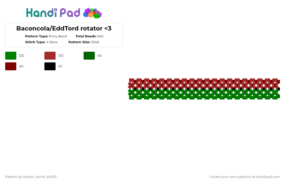 Baconcola/EddTord rotator - Pony Bead Pattern by tooni_macarooni on Kandi Pad - baconcola, cute, edd, eddsworld, eddtord, green, red, rotator, ship, tord