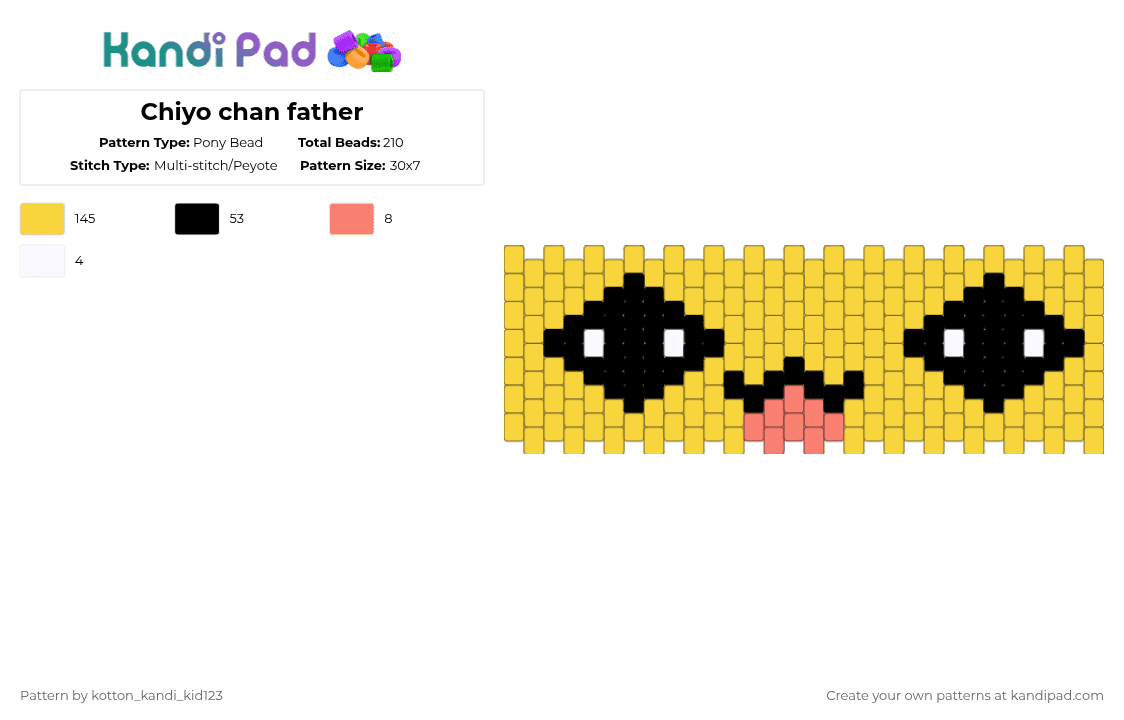 Chiyo chan father - Pony Bead Pattern by tooni_macarooni on Kandi Pad - yellow,multi stitch,azumanga daioh,anime,silly,cat