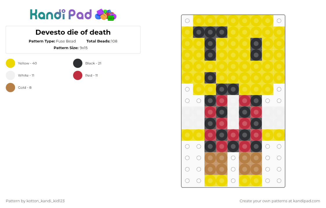 Devesto die of death - Fuse Bead Pattern by tooni_macarooni on Kandi Pad - yellow,devesto,die of death,roblox,dod