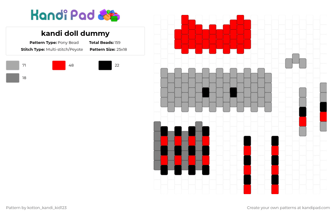 kandi doll dummy - Pony Bead Pattern by tooni_macarooni on Kandi Pad - beige,red,multi stitch,doll