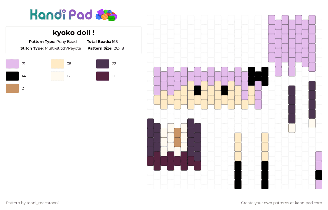 kyoko doll ! - Pony Bead Pattern by tooni_macarooni on Kandi Pad - anime, beige, danganronpa, doll, kiirigri, killing harmony, kyoko, pink
