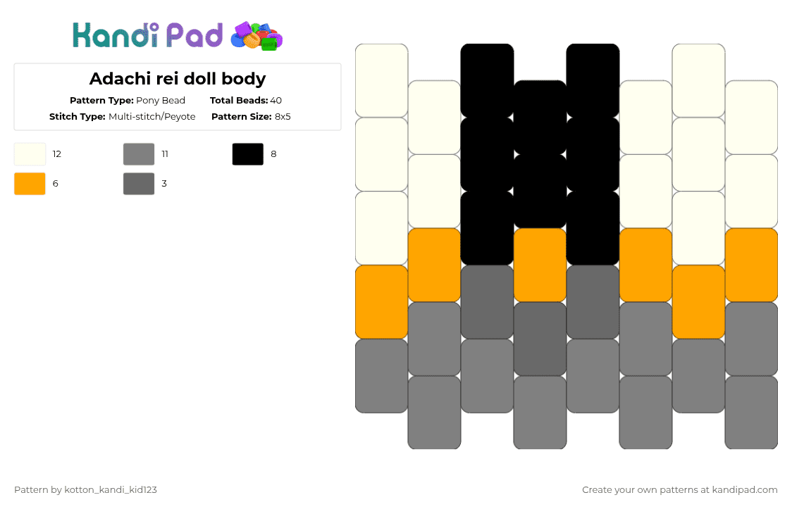 Adachi rei doll body - Pony Bead Pattern by tooni_macarooni on Kandi Pad - gray,orange,adachi rei,doll,vocaloid,utau,miku