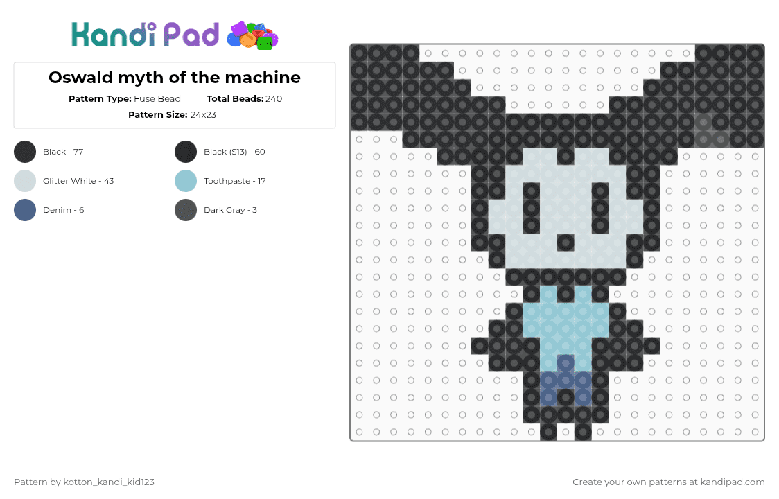 Oswald myth of the machine - Fuse Bead Pattern by tooni_macarooni on Kandi Pad - black,white,light blue,motm,myth of the machine,oswald,ozzy,bunny