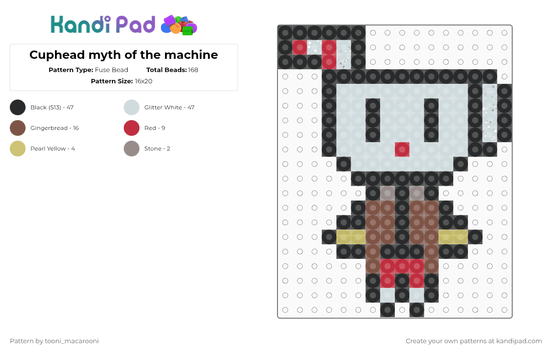 Cuphead myth of the machine - Fuse Bead Pattern by tooni_macarooni on Kandi Pad - black,white,tan,red,cuphead,myth of the machine