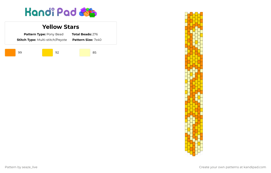 Yellow Stars - Pony Bead Pattern by seaze_live on Kandi Pad - orange,yellow,star,kandi,tie,space