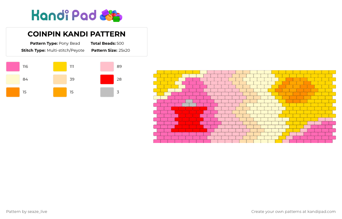 COINPIN KANDI PATTERN - Pony Bead Pattern by seaze_live on Kandi Pad - pink, yellow
