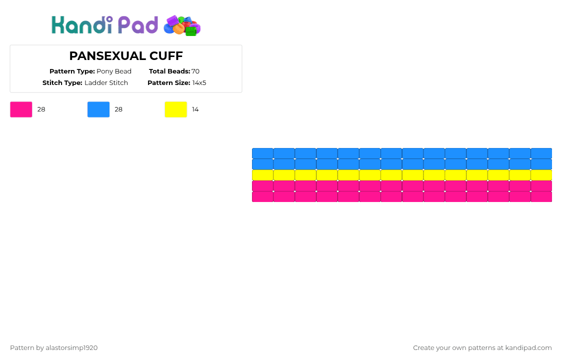 PANSEXUAL CUFF - Pony Bead Pattern by alastorsimp1920 on Kandi Pad - pink,light blue,pridemonth
