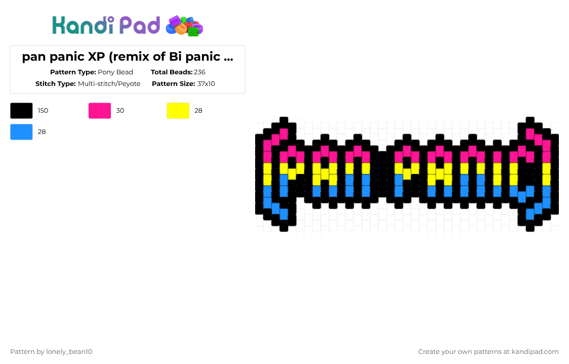 pan panic XP (remix of Bi panic by keiji) - Pony Bead Pattern by lonely_bean10 on Kandi Pad - black,pink,yellow,light blue