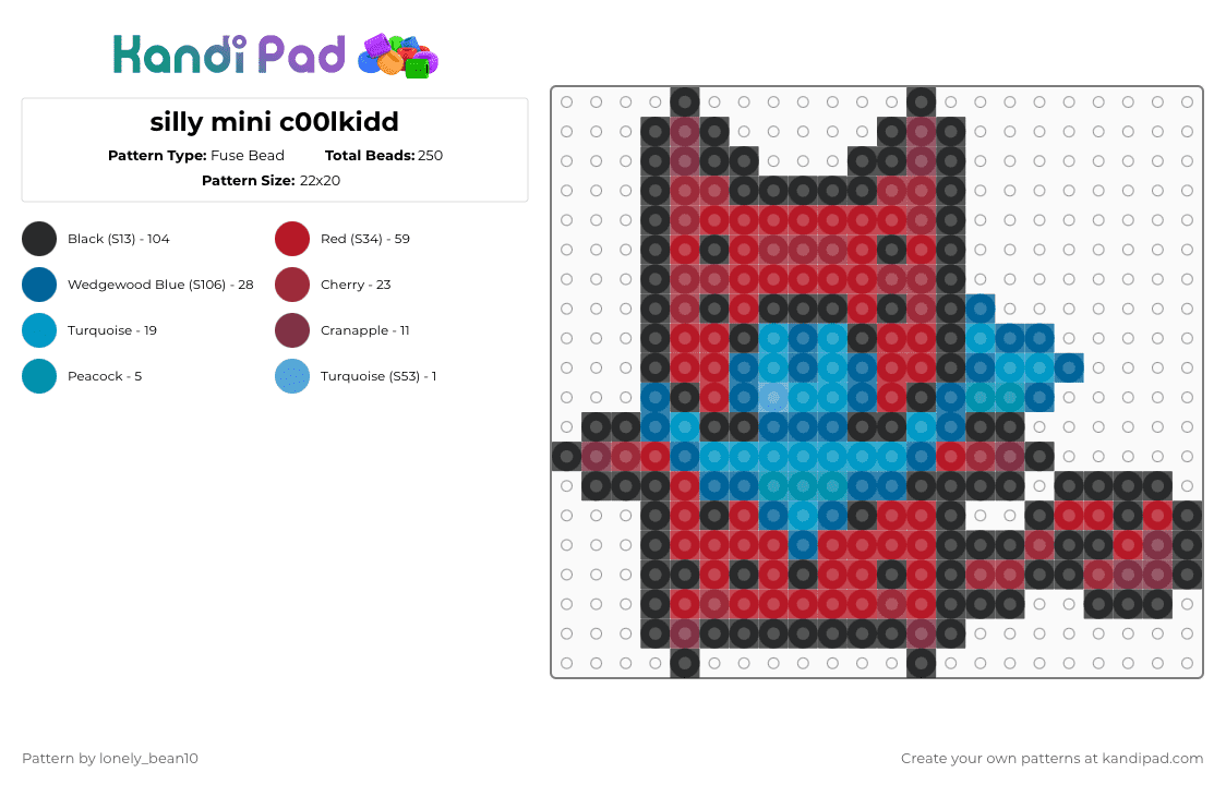 silly mini c00lkidd - Fuse Bead Pattern by lonely_bean10 on Kandi Pad - blue,red