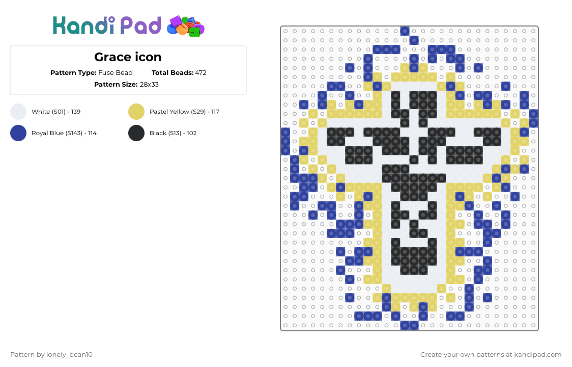 Grace icon - Fuse Bead Pattern by lonely_bean10 on Kandi Pad - yellow,purple