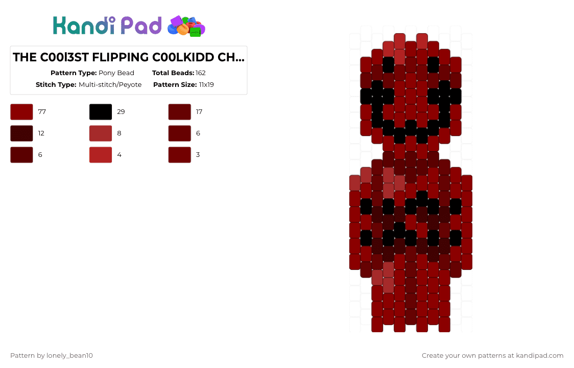 THE C00l3ST FLIPPING C00LKIDD CHARM EVER!!!!! - Pony Bead Pattern by lonely_bean10 on Kandi Pad - red,brown