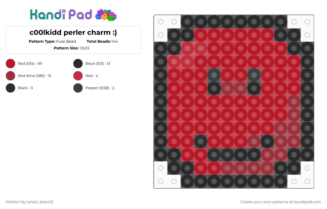 c00lkidd perler charm :) - Fuse Bead Pattern by lonely_bean10 on Kandi Pad - red,black