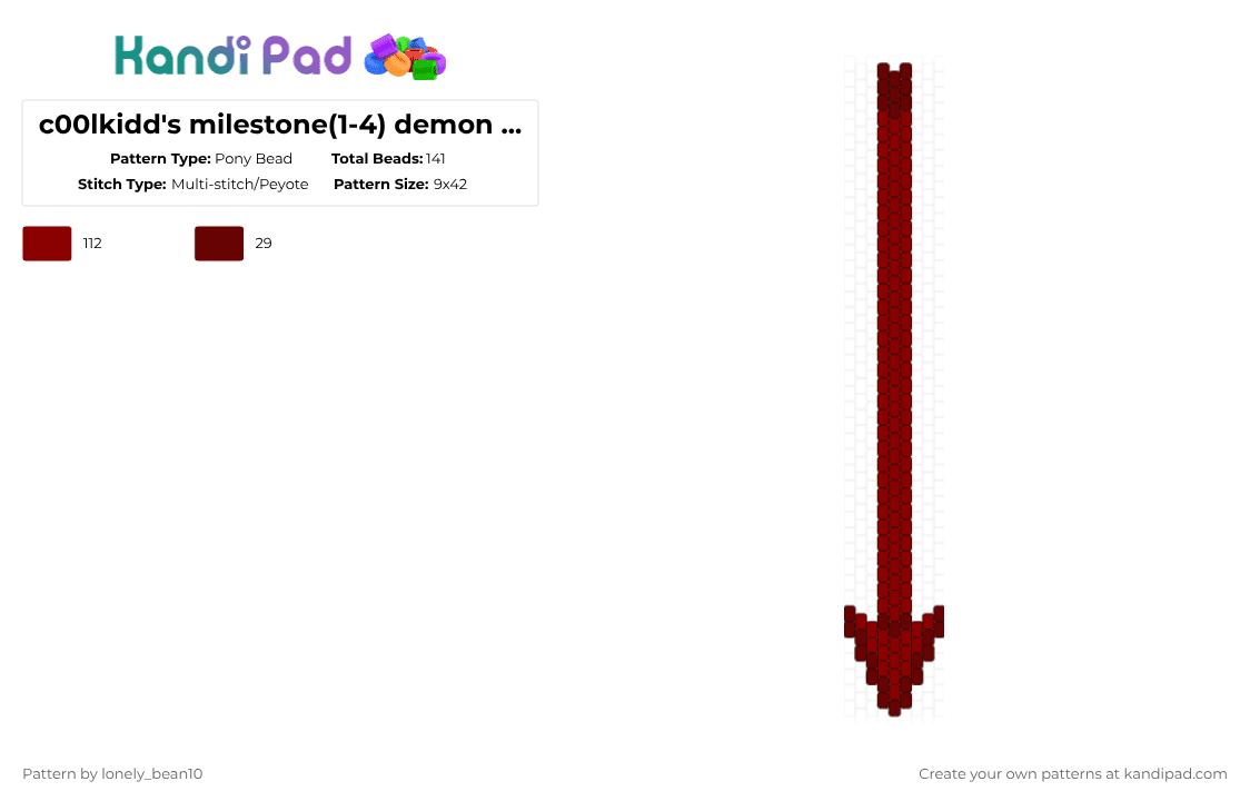 c00lkidd\'s milestone(1-4) demon tail! - Pony Bead Pattern by lonely_bean10 on Kandi Pad - red
