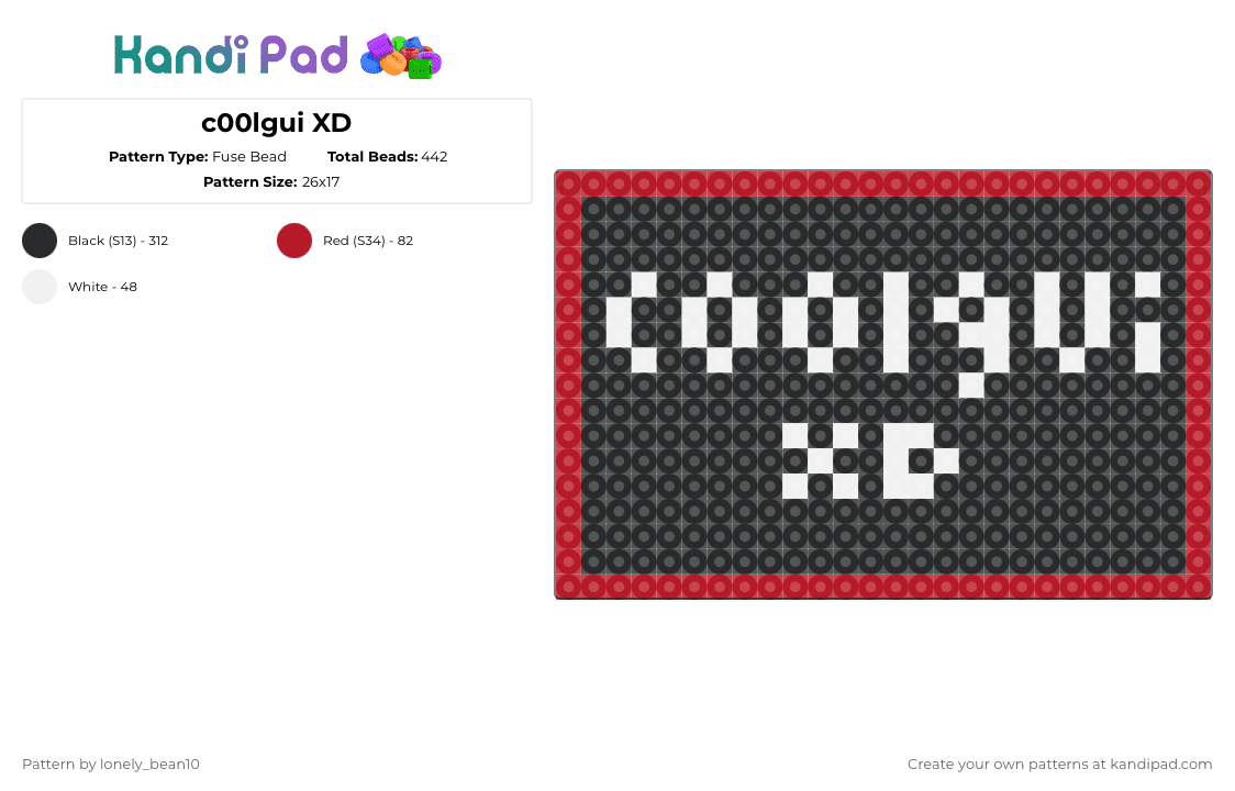 c00lgui XD - Fuse Bead Pattern by lonely_bean10 on Kandi Pad - black,white,red