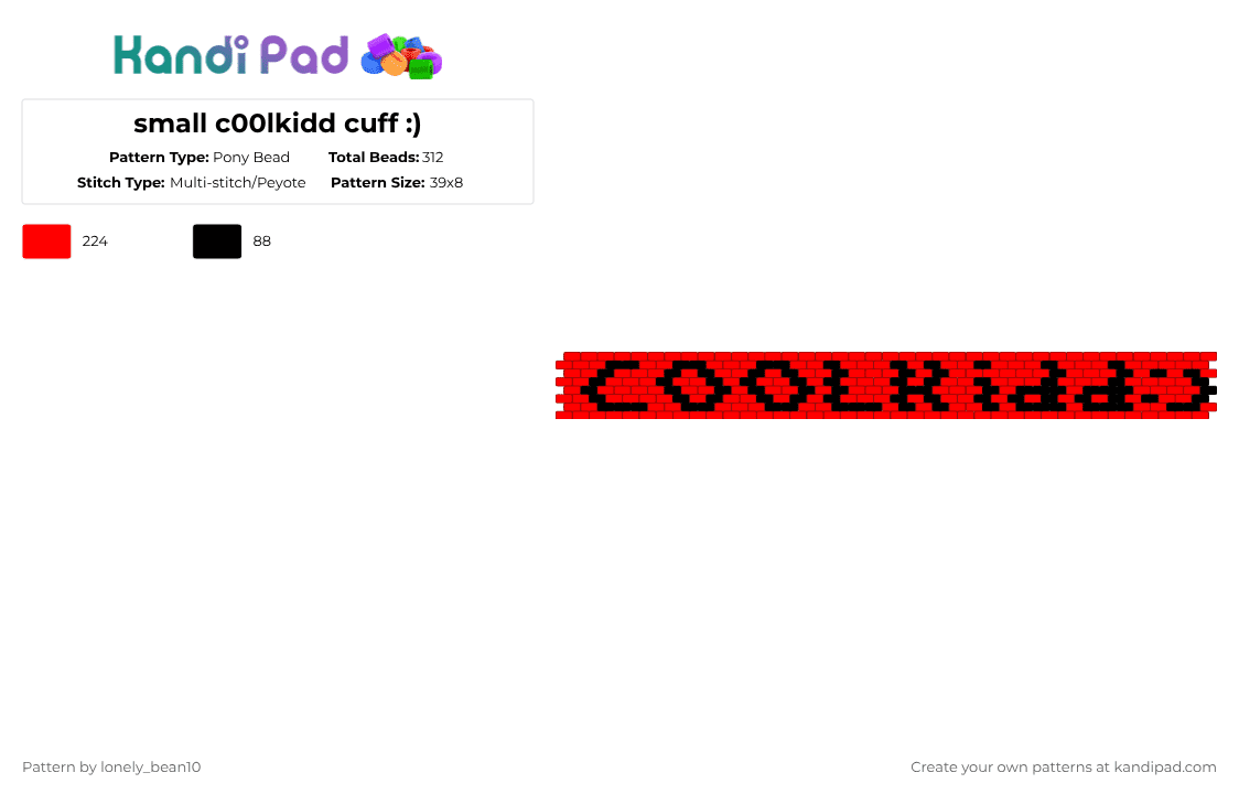 c00lkidd choker (maybe??) - Pony Bead Pattern by lonely_bean10 on Kandi Pad - black,red