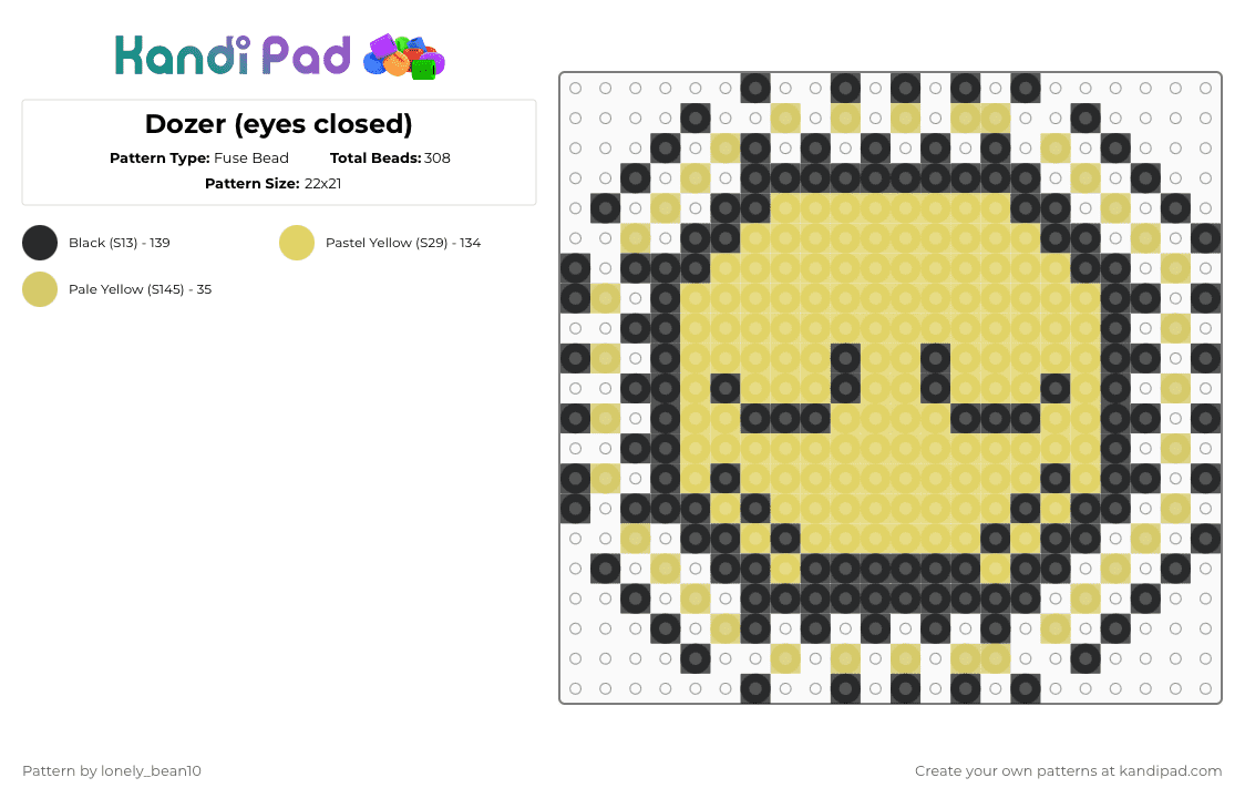 Dozer (eyes closed) - Fuse Bead Pattern by lonely_bean10 on Kandi Pad - black, yellow