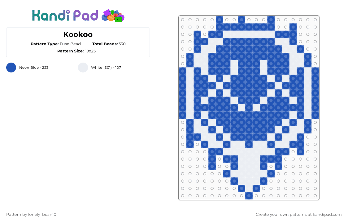 Kookoo - Fuse Bead Pattern by lonely_bean10 on Kandi Pad - white,blue