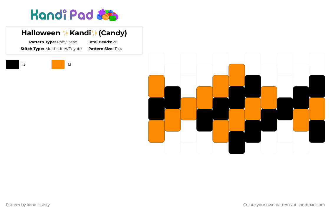Halloween ✨Kandi✨(Candy) - Pony Bead Pattern by kandiistasty on Kandi Pad - black, orange