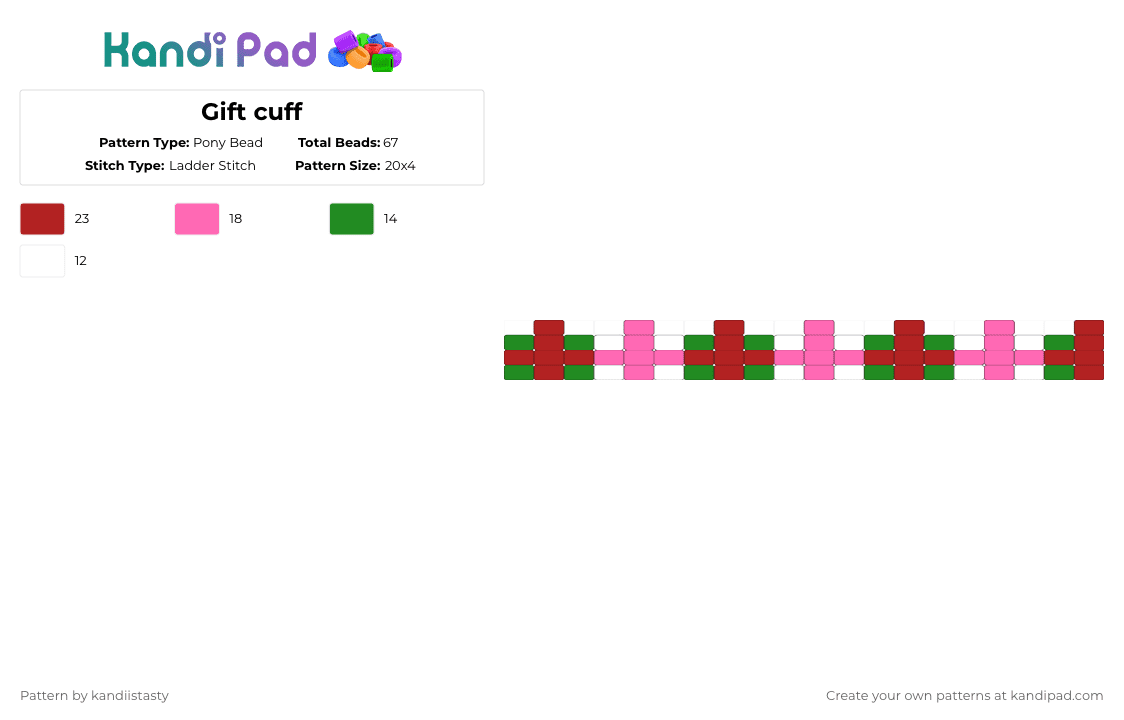 Gift cuff - Pony Bead Pattern by kandiistasty on Kandi Pad - red,pink