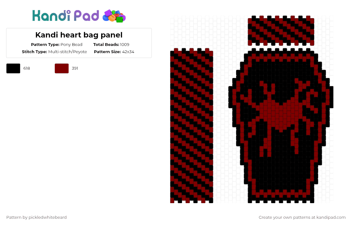 Kandi heart bag panel - Pony Bead Pattern by pickledwhitebeard on Kandi Pad - black,brown,bag,panel,heart