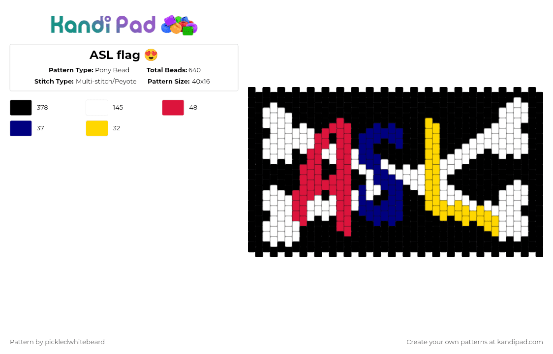 ASL flag 😍 - Pony Bead Pattern by pickledwhitebeard on Kandi Pad - anime, black, one piece, red, white