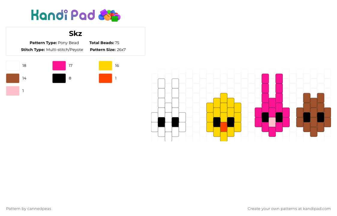 Skz - Pony Bead Pattern by cannedpeas on Kandi Pad - yellow,pink