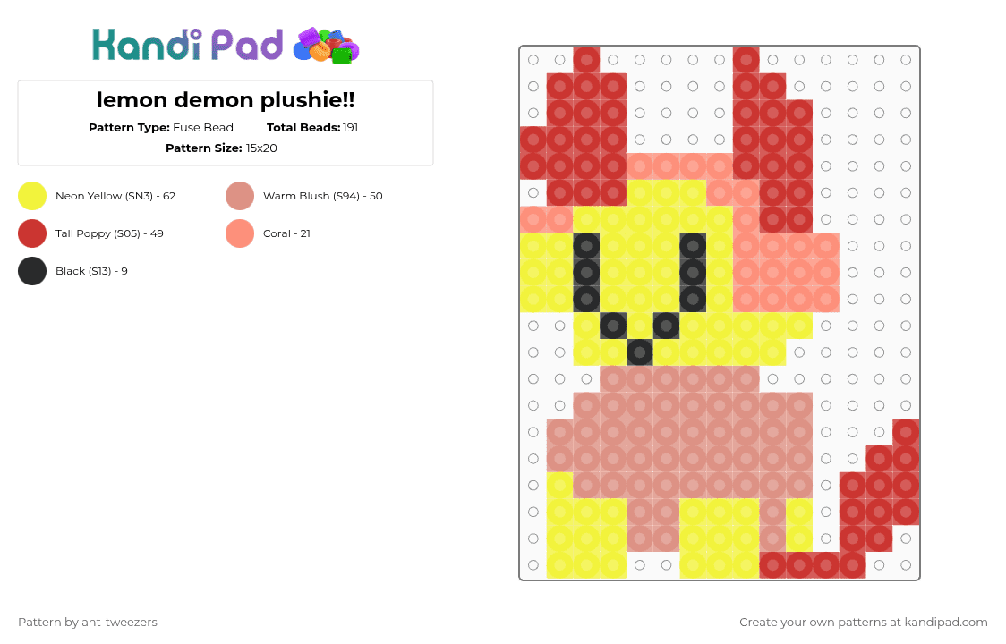 lemon demon plushie!! - Fuse Bead Pattern by ant-tweezers on Kandi Pad - yellow,red,beige,lemon demon,plushie,silly,music,indie music,lemon demon silly