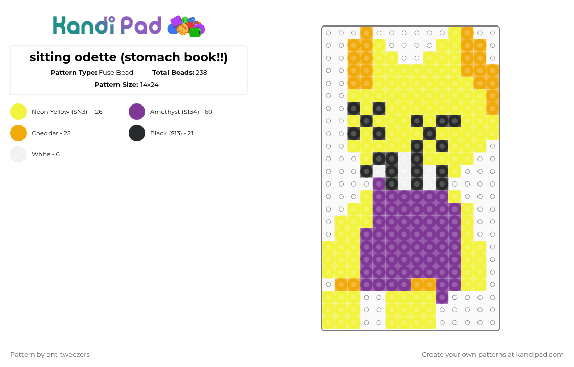 sitting odette (stomach book!!) - Fuse Bead Pattern by ant-tweezers on Kandi Pad - yellow,stomach book,stomach book odette,odette,odette stomach book,indie music,punk rock,alternative,music