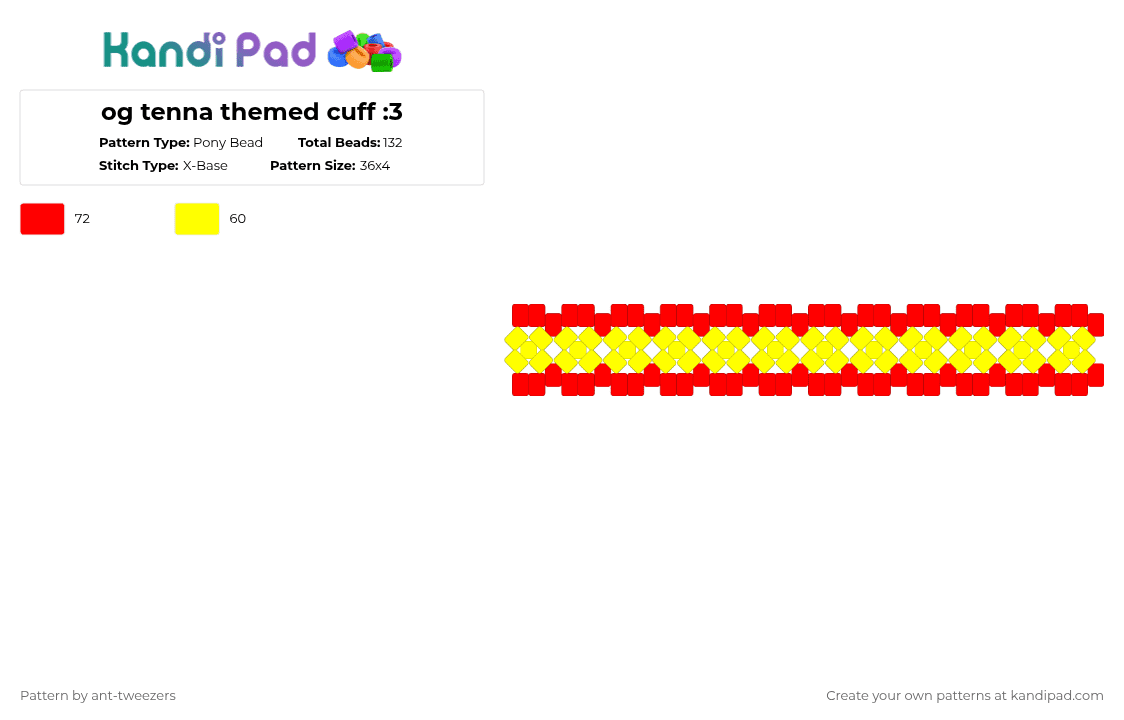 og tenna themed cuff :3 - Pony Bead Pattern by ant-tweezers on Kandi Pad - red,yellow
