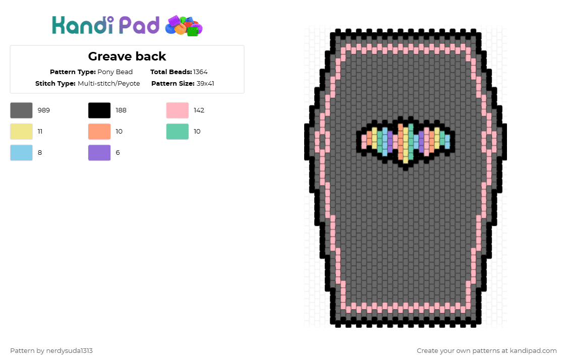 Greave back - Pony Bead Pattern by nerdysuda1313 on Kandi Pad - gray